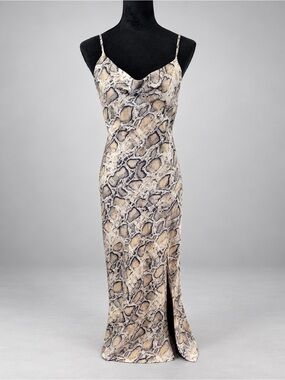 NWT Paper Heart Snake Print Satin Maxi Slip Dress Medium Cowl Neck Side Slit